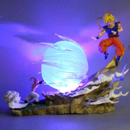 Estátua Dragon Ball - Diorama Goku Super Saiyajin e Kid Boo 22cm (Com LED)