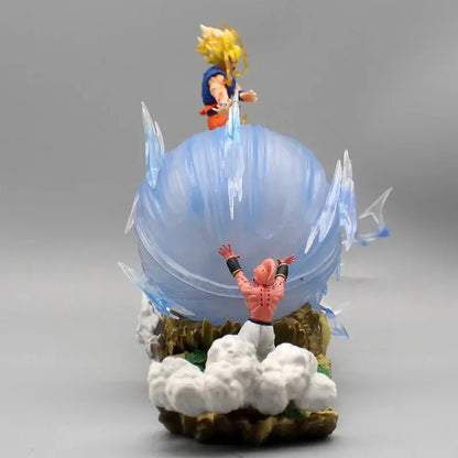 Estátua Dragon Ball - Diorama Goku Super Saiyajin e Kid Boo 22cm (Com LED)