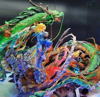 Estátua Dragon Ball - Diorama Dragão Shenlong Goku VS Vegeta 35 CM
